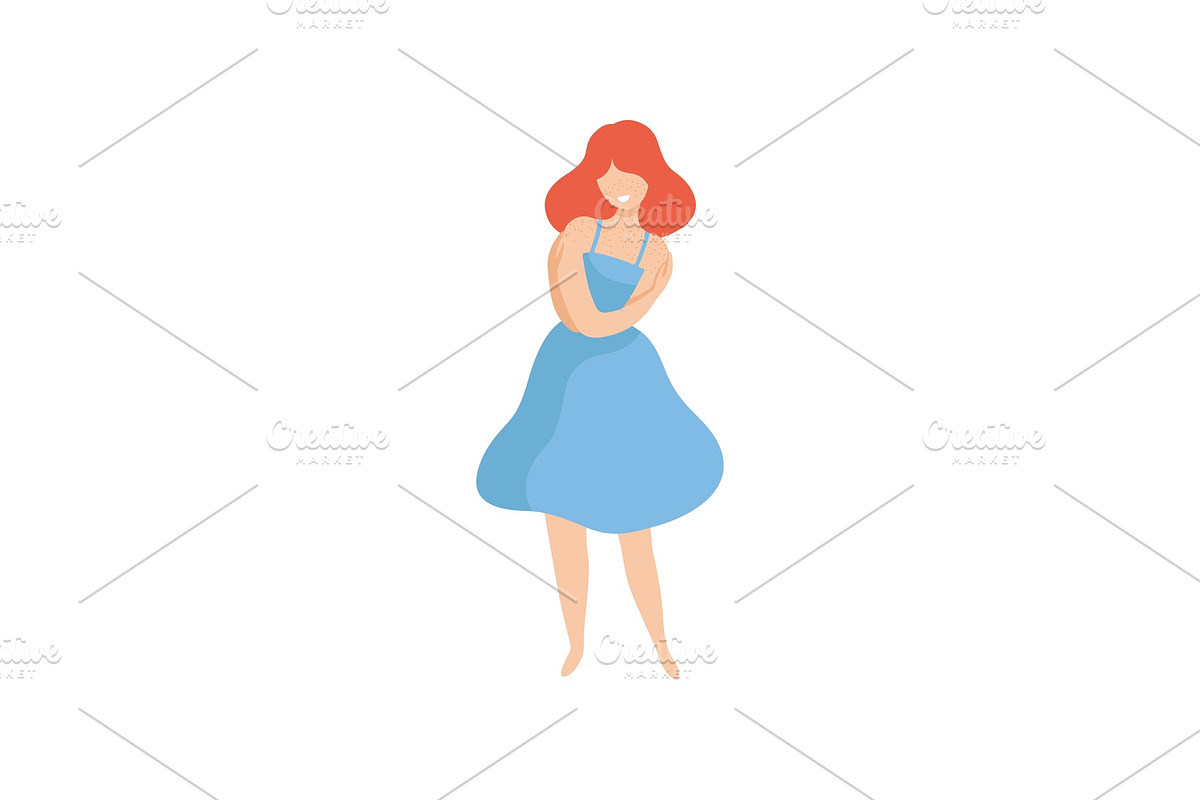 Happy Beautiful Woman in Blue Dress in Illustrations - product preview 8