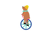 Cute Bear in Hat Riding Unicycle