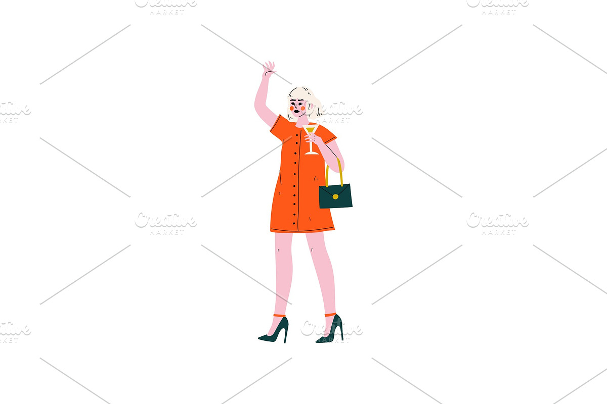 Young Blonde Woman in Red Dress in Illustrations - product preview 8