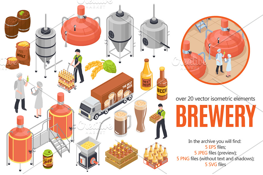Brewery Isometric Set in Illustrations - product preview 8