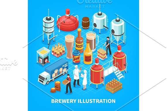 Brewery Isometric Set in Illustrations - product preview 1