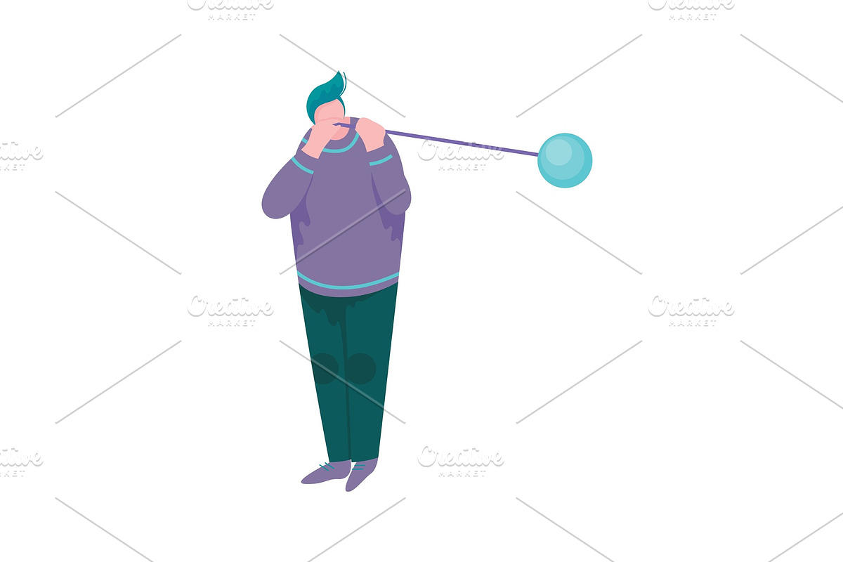 Overweight Man Blowing Glass Vessel in Illustrations - product preview 8