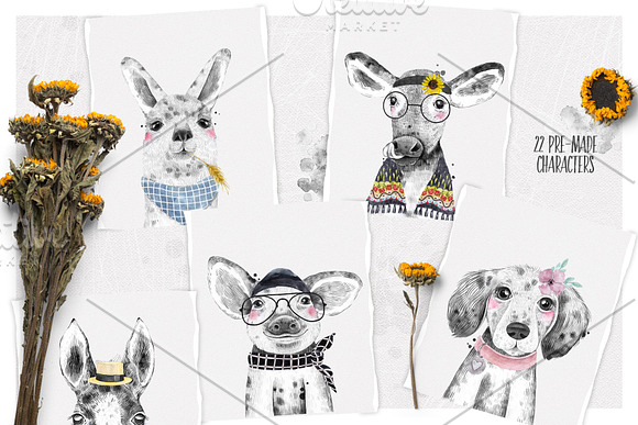 FARM BABIES watercolor set in Illustrations - product preview 5