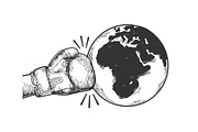 Hand in boxing glove hits Earth