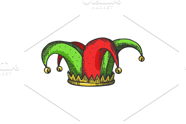 Jester hat color sketch engraving