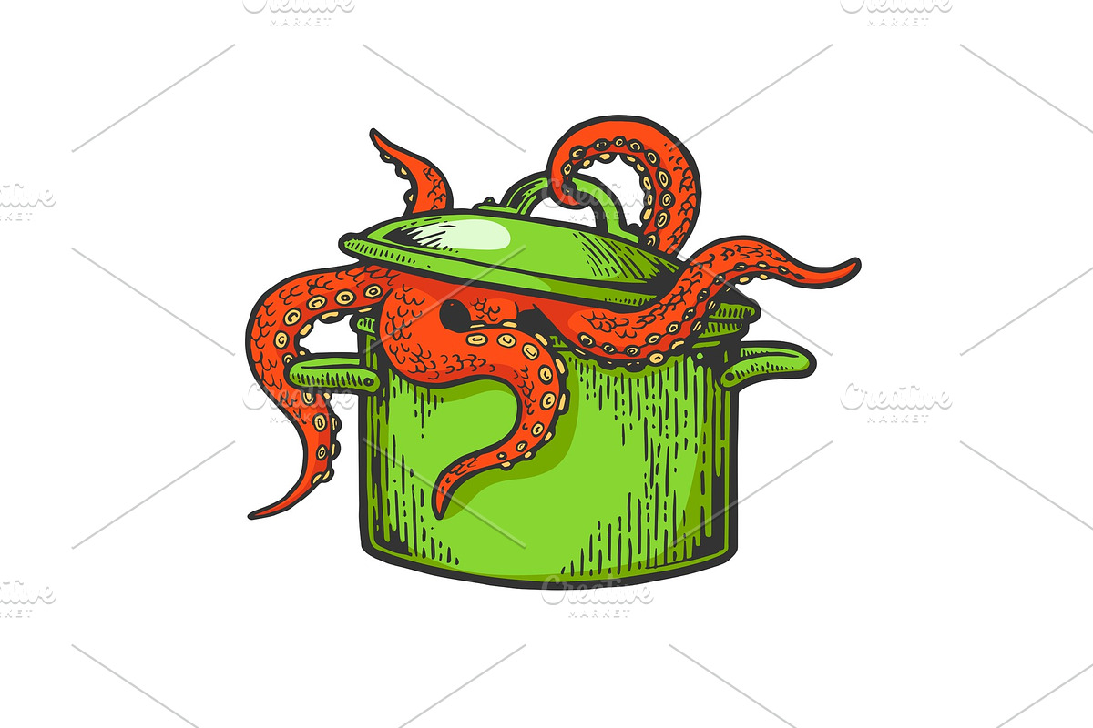 Octopus in pan color sketch vector in Illustrations - product preview 8