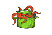 Octopus in pan color sketch vector