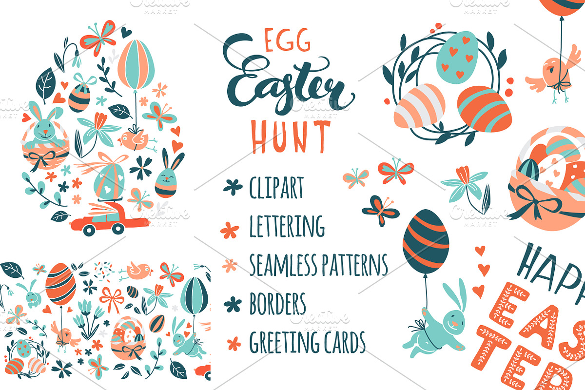 Funny Happy Easter greeting set in Illustrations - product preview 8