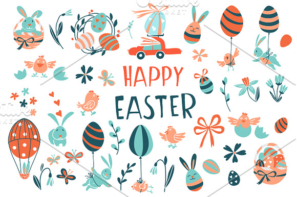Funny Happy Easter greeting set in Illustrations - product preview 1