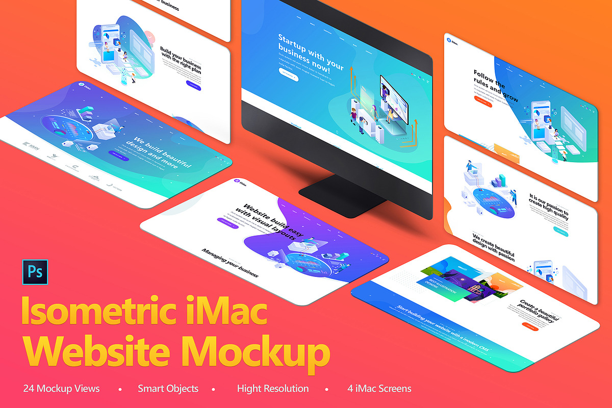 Isometric iMac Website Mockup in Mobile & Web Mockups - product preview 8