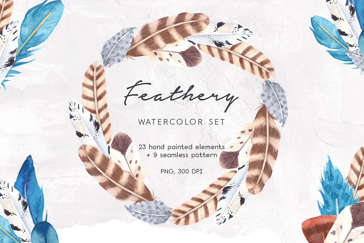 Feathery Watercolor Set in Illustrations - product preview 8