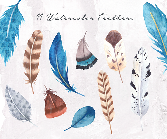 Feathery Watercolor Set in Illustrations - product preview 1