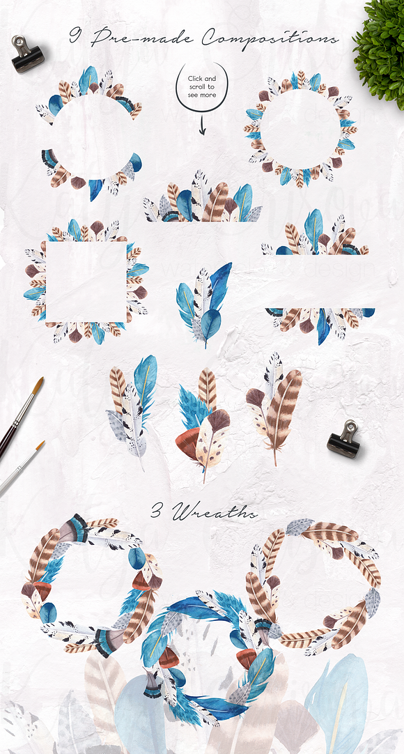 Feathery Watercolor Set in Illustrations - product preview 2
