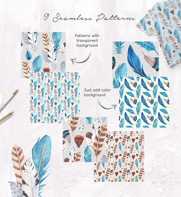 Feathery Watercolor Set in Illustrations - product preview 3