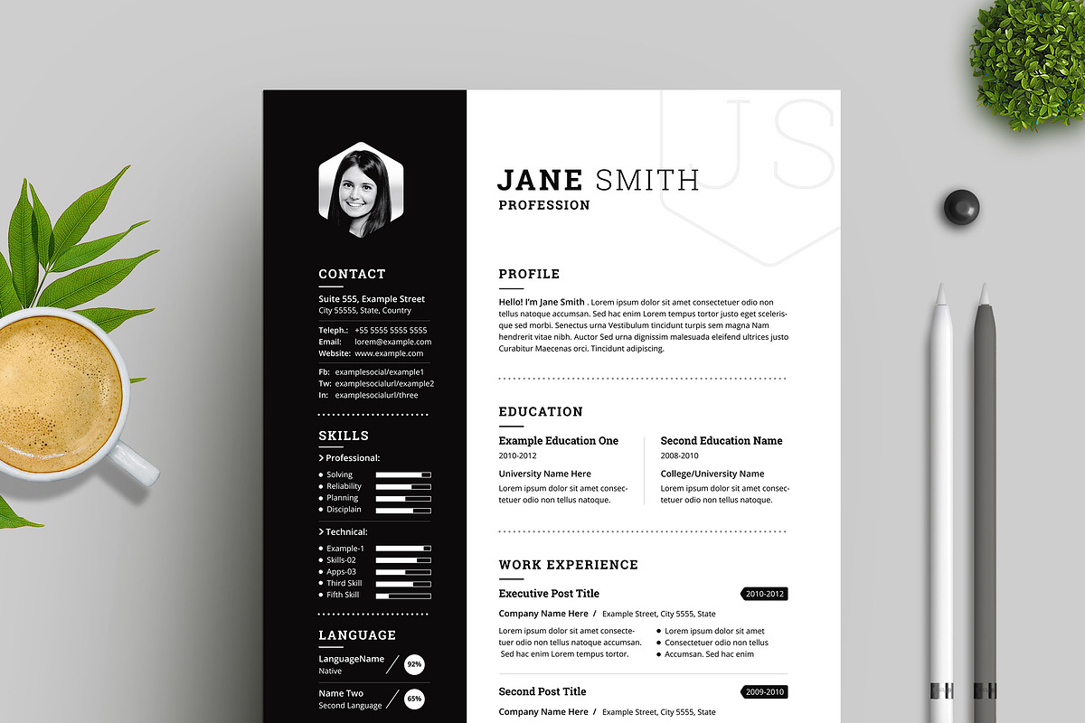Black White Minimal Resume / CV in Resume Templates - product preview 8