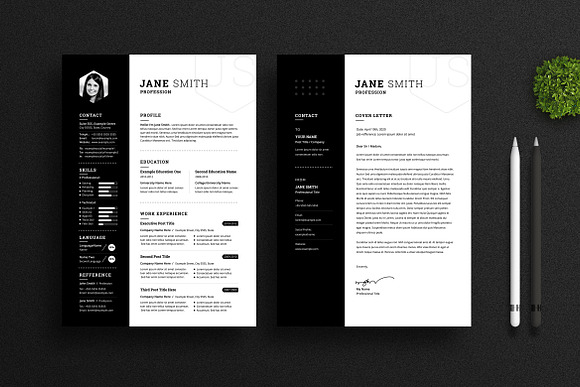 Black White Minimal Resume / CV in Resume Templates - product preview 2