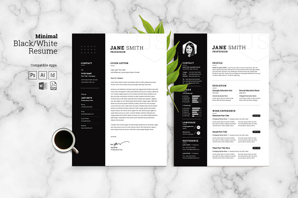 Black White Minimal Resume / CV in Resume Templates - product preview 4