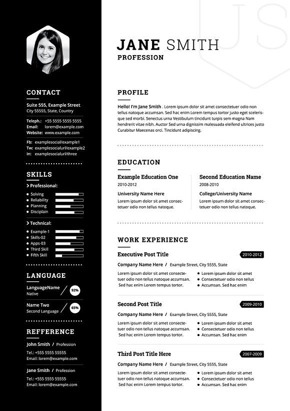 Black White Minimal Resume / CV in Resume Templates - product preview 6