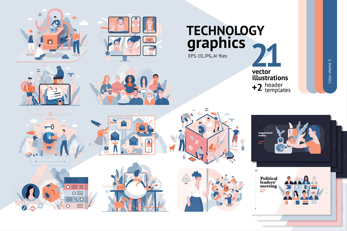 Technology graphics set, color 3 in Illustrations - product preview 8