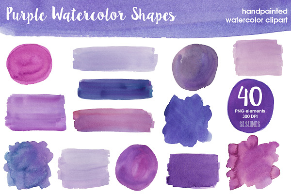Purple Watercolor Shapes Bundle