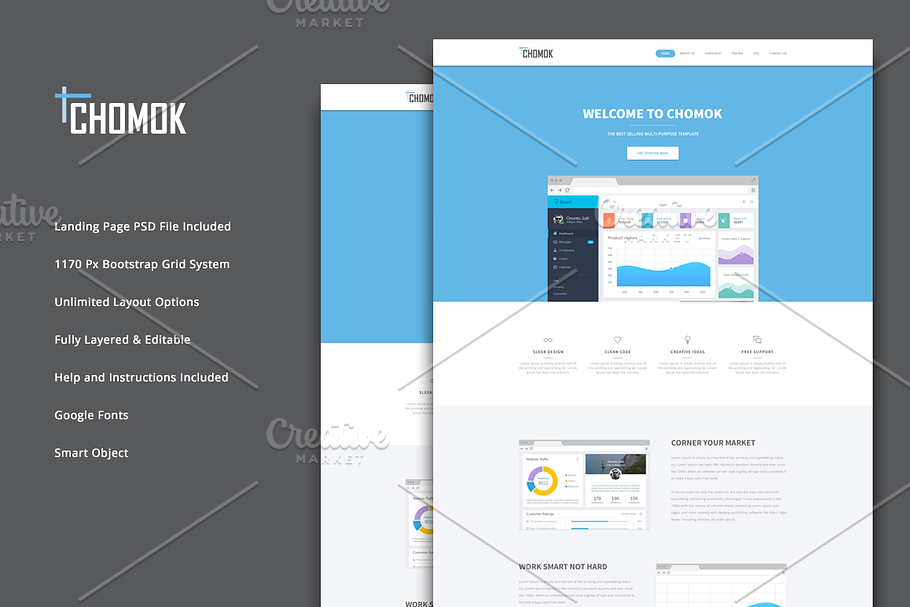 Chomok - Material Landing Page PSD in Landing Page Templates - product preview 8