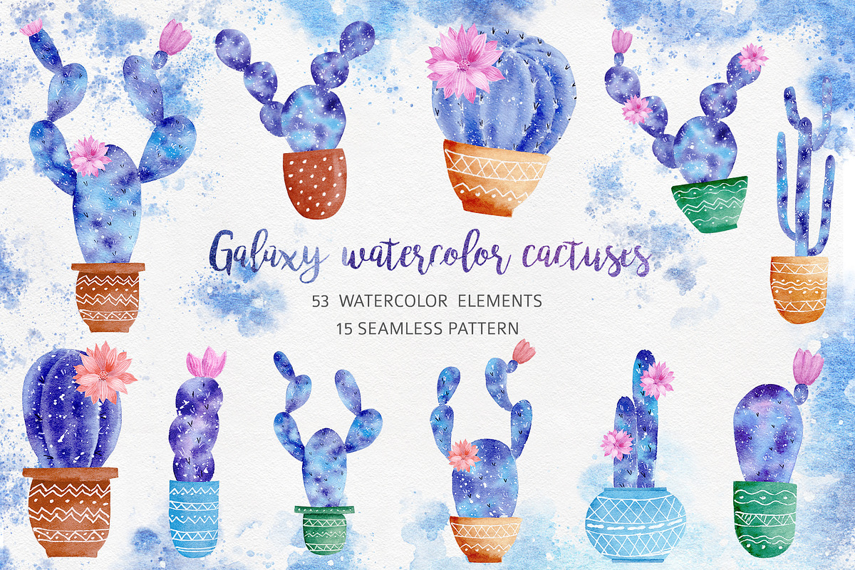Watercolor Galaxy Cactus Collection in Illustrations - product preview 8