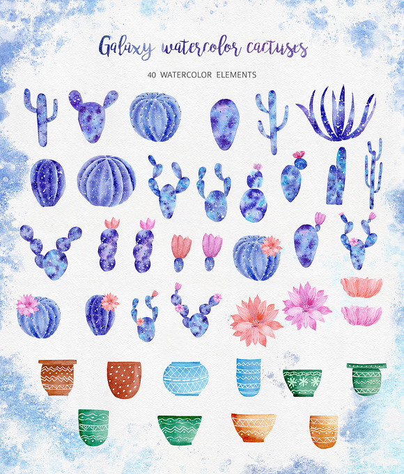 Watercolor Galaxy Cactus Collection in Illustrations - product preview 1