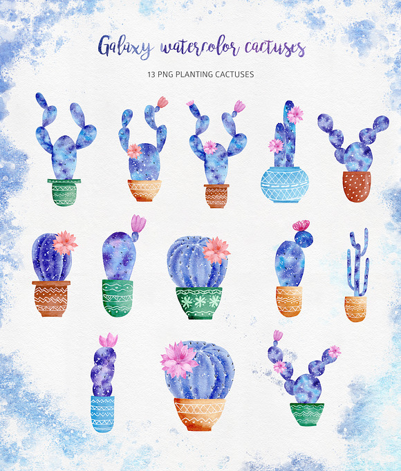 Watercolor Galaxy Cactus Collection in Illustrations - product preview 2