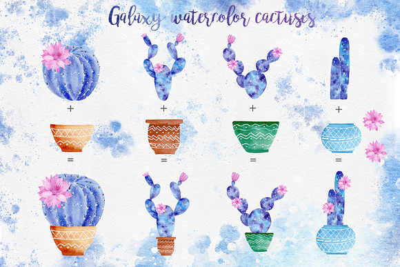 Watercolor Galaxy Cactus Collection in Illustrations - product preview 3