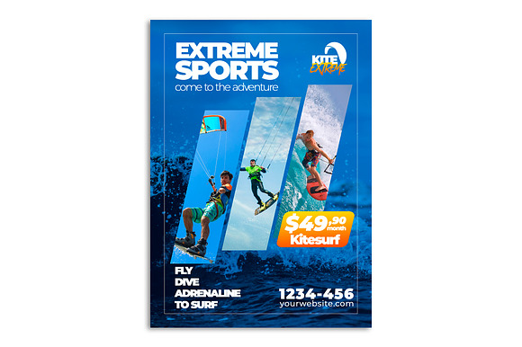 Flyer A5 Adventure kitesurf Template in Flyer Templates - product preview 2