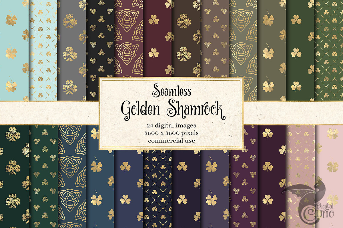 Golden Shamrocks Digital Paper in Patterns - product preview 8