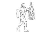 Hercules With Bottled Up Angry Octop
