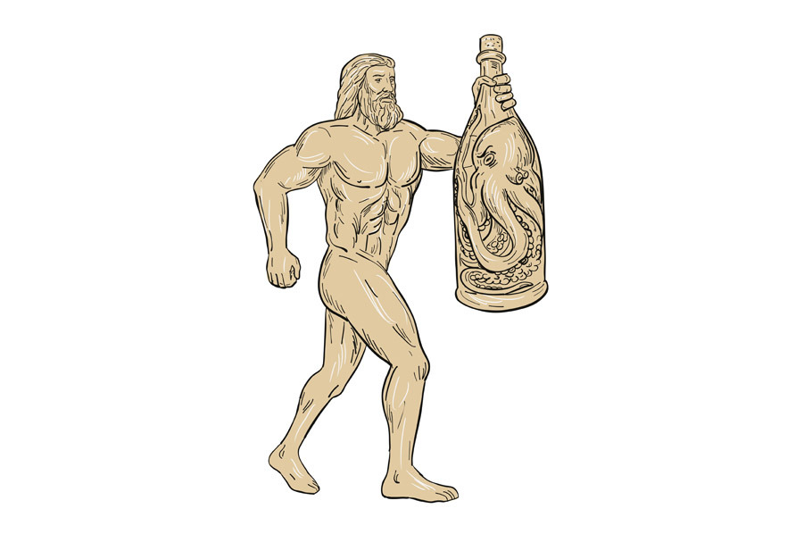 Hercules With Bottled Up Angry Octop