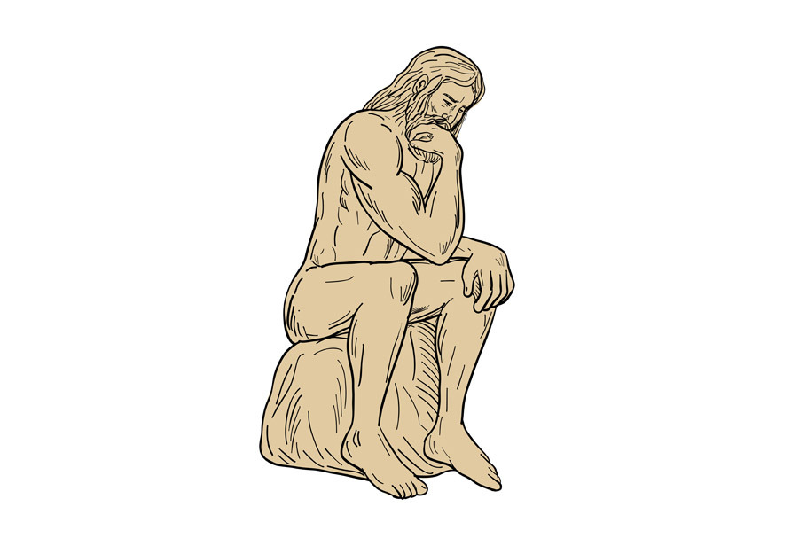Man With Beard Sitting Thinking Draw