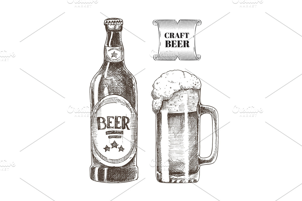 Craft Beer Bottle and Glass Vector in Illustrations - product preview 8