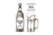 Craft Beer Bottle and Glass Vector