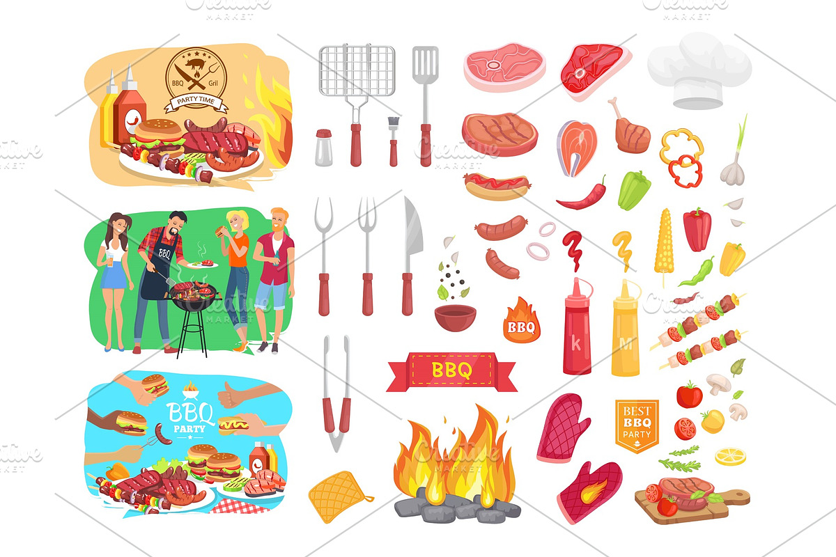 BBQ Party Barbecue and People Vector in Illustrations - product preview 8