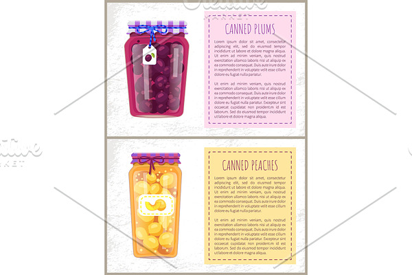 Canned Plums and Peaches Set Vector