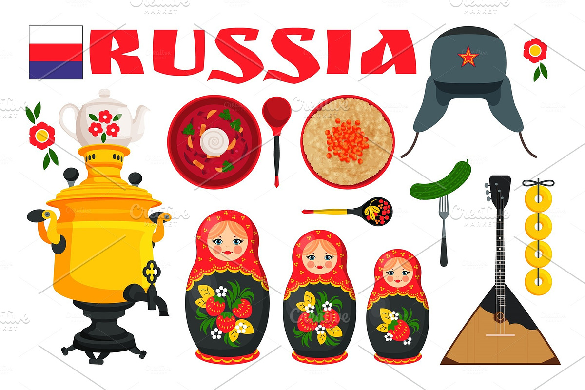 Russia Set Poster with Items Vector in Illustrations - product preview 8