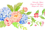 Watercolor Peony Hydrangea Bouquet