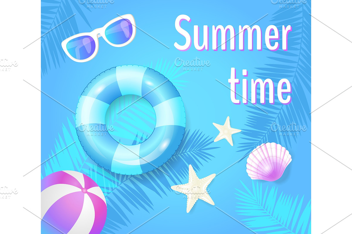 Summer Time Poster with Items Vector in Objects - product preview 8