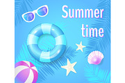 Summer Time Poster with Items Vector