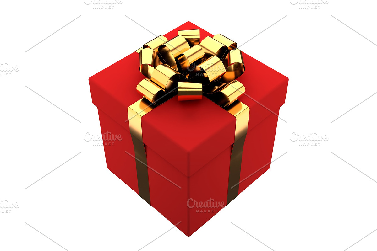 gift box with golden ribbon and bow in Objects - product preview 8