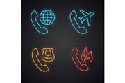 Phone services neon light icons set