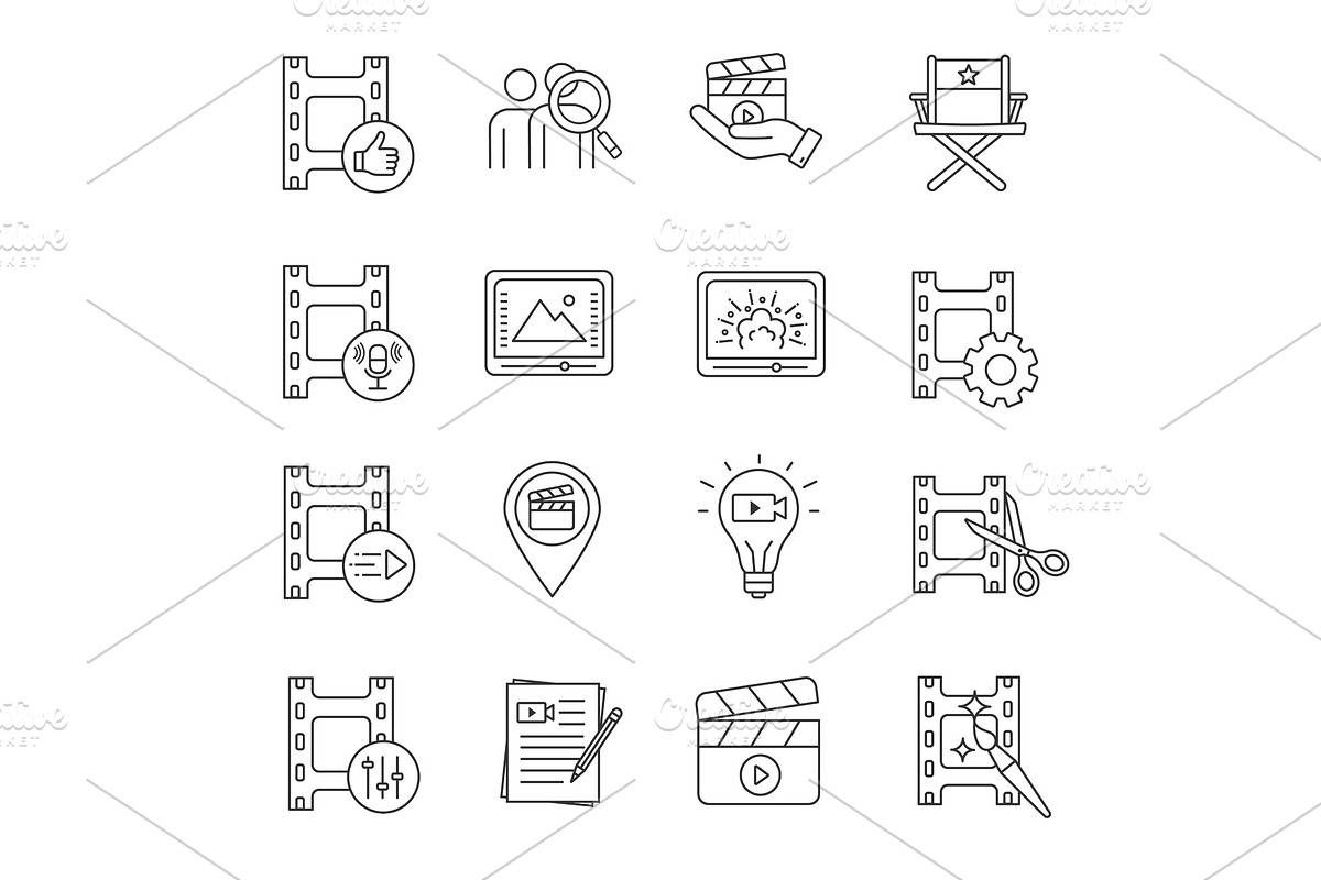 Film industry linear icons set in Icons - product preview 8
