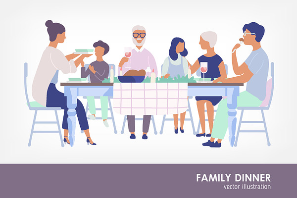 Family dinner illustration