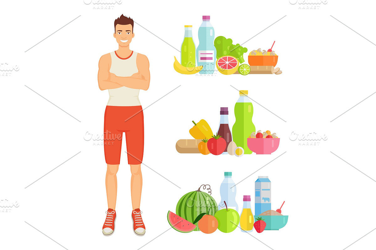 Man Eating Healthy Food Set Vector in Illustrations - product preview 8
