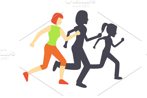 Running Race Woman and Shadow Vector