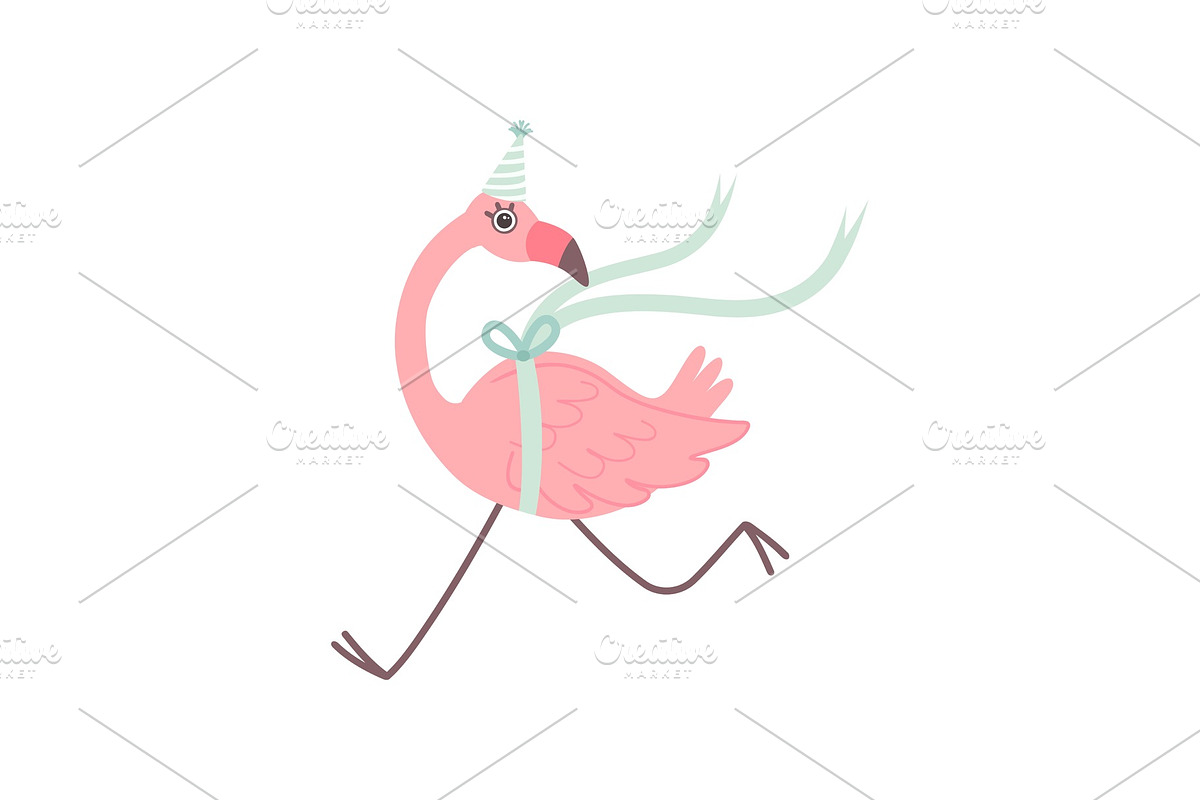 Cute Flamingo Running Wearing Party in Illustrations - product preview 8