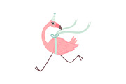 Cute Flamingo Running Wearing Party